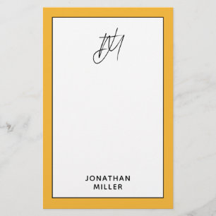 Trendig Bold Mustard Gult Monogram Brevpapper
