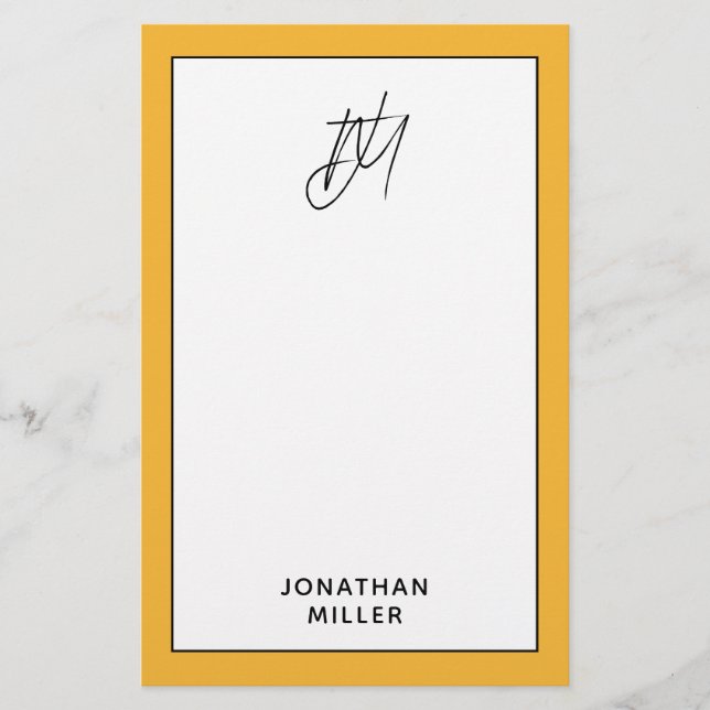 Trendig Bold Mustard Gult Monogram Brevpapper (Framsida)