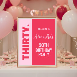 Trendig Bold Rosa och Red Girly 30års födelsedag S Poster