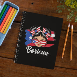 Trendig Boricua Girl Puerto Rico Flagga Anteckningsbok