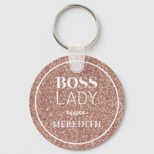 Trendig Boss Lady Rosa Guld Glitter Personlig Nyckelring