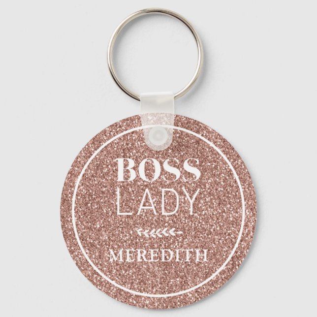 Trendig Boss Lady Rosa Guld Glitter Personlig Nyckelring (Framsida)