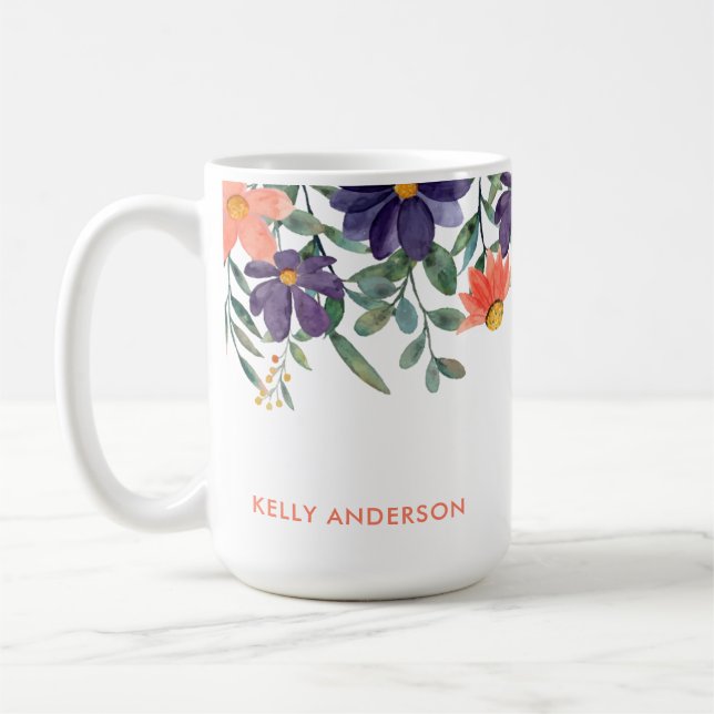 Trendig botanisk lövverksmönster med monogram deka kaffemugg (Vänster)