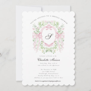 Trendig botanisk rosa rosett monogram babyshower inbjudningar