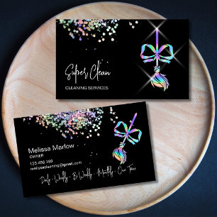 Trendig Bow Maid Städning House Sparkling Holograp Visitkort