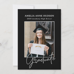 Trendig Bow Ribbon Black & White Photo Studenten Inbjudningar