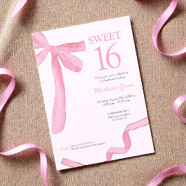Trendig Bow Ribbon Coquette Sweet 16 Rosabränd Inbjudningar