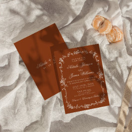 Trendig Bränd Orange Blommig Boho Terrakotta Bröll Inbjudningar