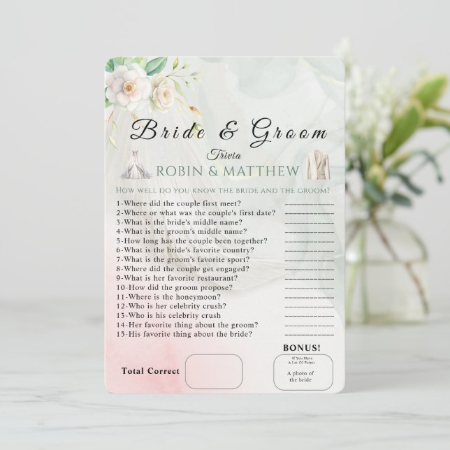 Trendig Bride & Groom Trivia Bröllop-spel Inbjudningar (Stående Fram)