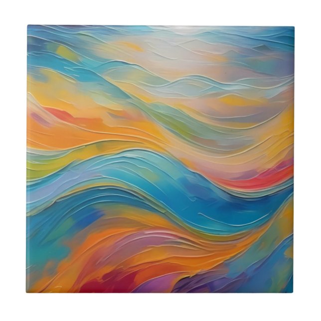 Trendig Bright Abstrakt Blue gult Mönster Kakelplatta (Framsidan)