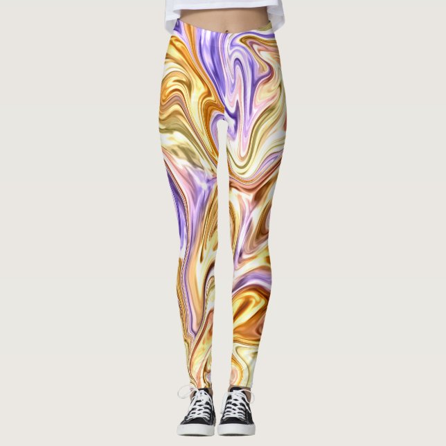 Trendig Bright Guld Lila Vågar Abstrakt Mönster Leggings (Framsida)