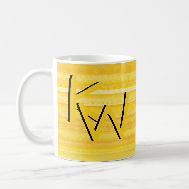 Trendig Bright Sunshine Gult Mönster Monogram Kaffemugg (Vänster)