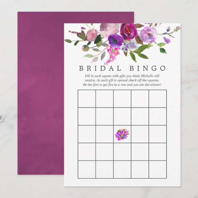 Trendig Bröllopsbingo i akvarellblommor Inbjudningar (Fram/baksida)