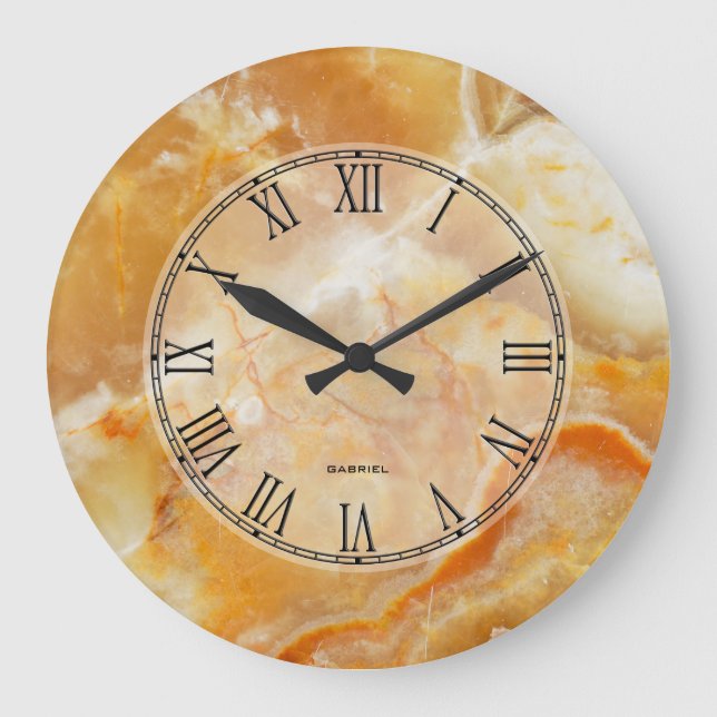 Trendig Brown & Beige Marble Stone Mönster Stor Klocka (Framsida)