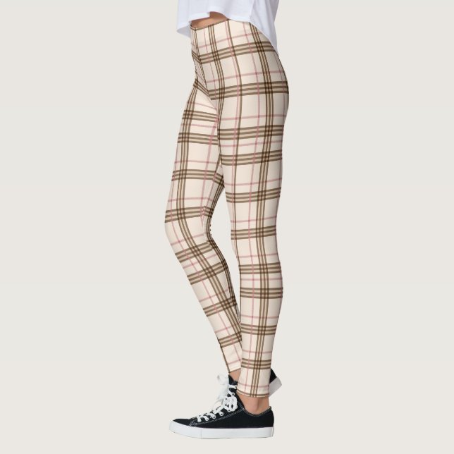 Trendig Brown Beige Play Tartan Checked Leggings (Vänster)