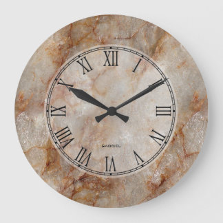 Trendig Brown Faux Marble Stone Mönster Stor Klocka