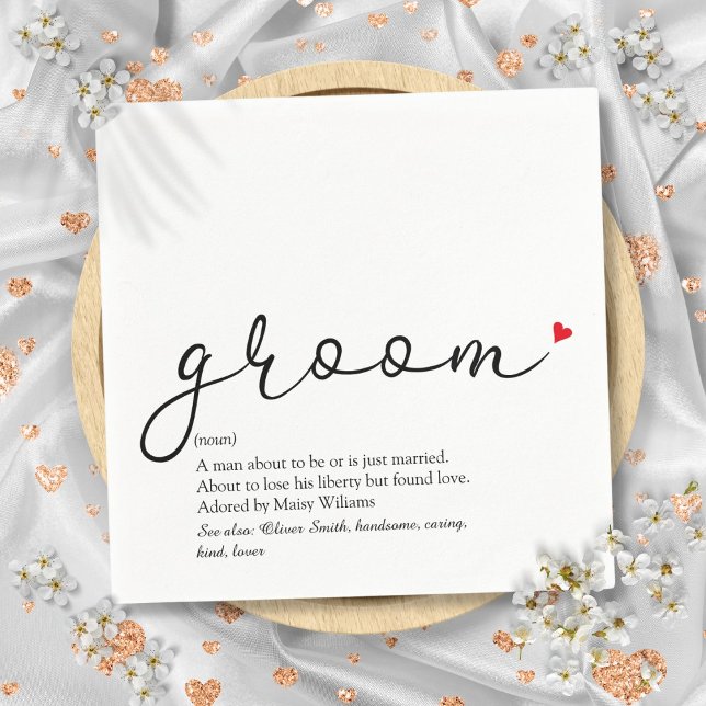 Trendig brudgum definition Möhippa rolig skrift Pappersservett (Chic Groom Definition Stag Bachelor Script Fun Napkins)