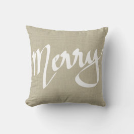 Trendig Brun Jute Glad Typografi Jul Kudde