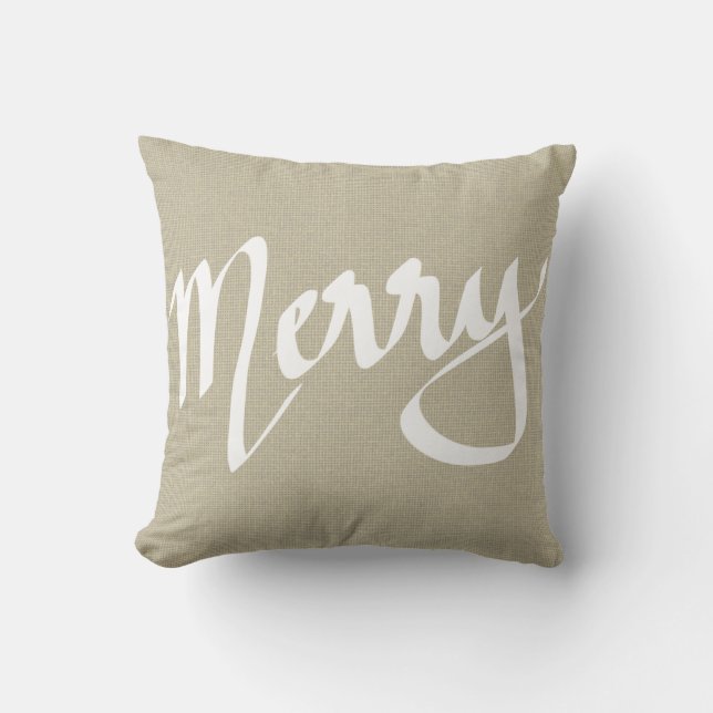 Trendig Brun Jute Glad Typografi Jul Kudde (Framsida)