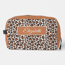 Trendig Brun Leopard med Namn Kosmetikpåse