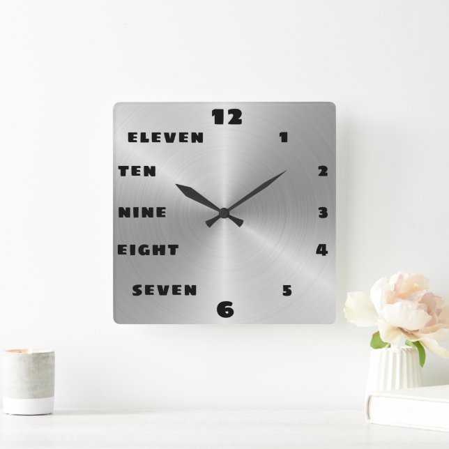 Trendig Brushed Steel Black Brev Number Ansikte Fyrkantig Klocka (Hem)