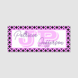 Trendig Bubblegum Rosa Black Lattice Mesh: Monogra Namnbricka