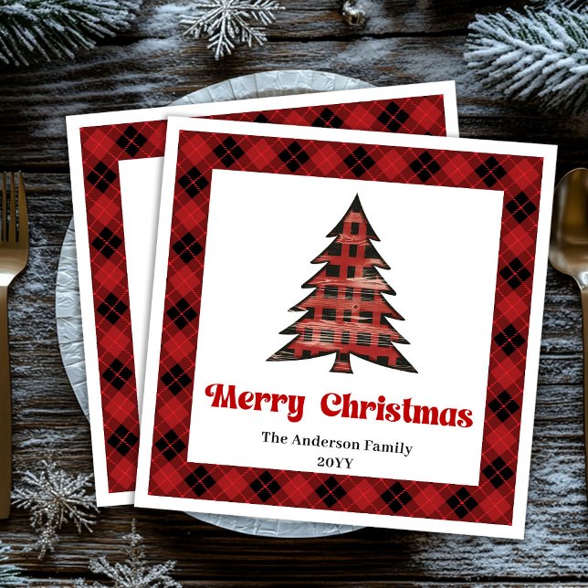 Trendig Buffalo julservett Redigerbar design Pappersservett (Trendy Buffalo Christmas Napkin Editable Design)