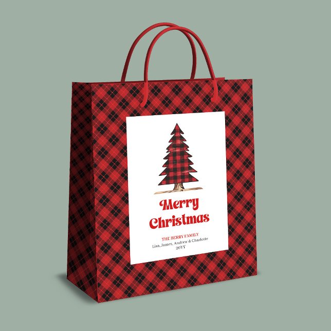 Trendig buffalo-rutig julgran presentväska (Trendy buffalo plaid Christmas tree gift bag custom)