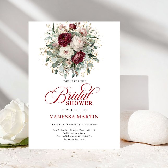 Trendig burgundergrön bröllopsfestinbjudan inbjudningar (Trendy Burgundy Greenery Bridal Shower Invitation)