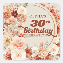Trendig  burgundisk blommigt 30års födelsedag fyrkantigt klistermärke
