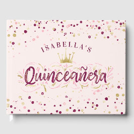 Trendig  Burgundy & Guld Confetti Quinceañera Gästböcker