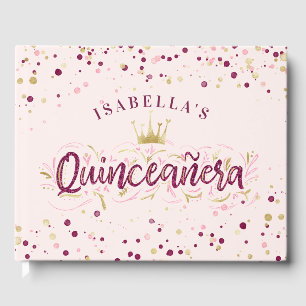 Trendig Burgundy & Guld Confetti Quinceañera Gästböcker