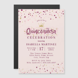 Trendig  Burgundy & Guld Confetti Quinceañera Magnetisk Inbjudningskort