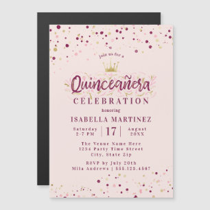 Trendig Burgundy & Guld Confetti Quinceañera Magnetisk Inbjudningskort