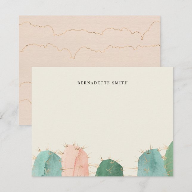 Trendig Cactus Rosa Stationery Note Card Anteckningskort (Fram/baksida)