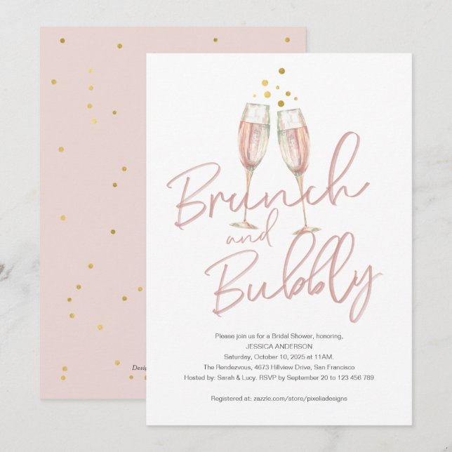 Trendig calligraphy brunch och bubbelbaserad möhip inbjudningar (Fram/baksida)