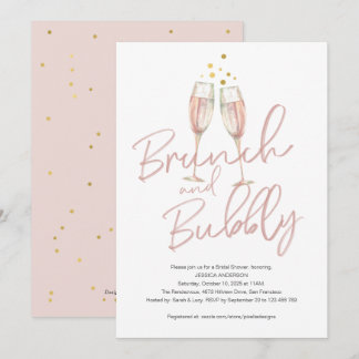 Trendig calligraphy brunch och bubbelbaserad möhip inbjudningar