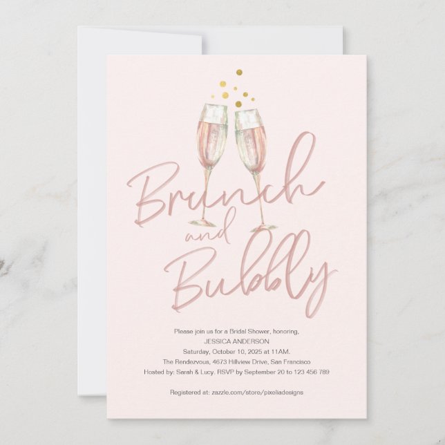 Trendig calligraphy brunch och bubbelbaserad möhip inbjudningar (Framsida)