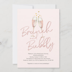 Trendig calligraphy brunch och bubbelbaserad möhip inbjudningar