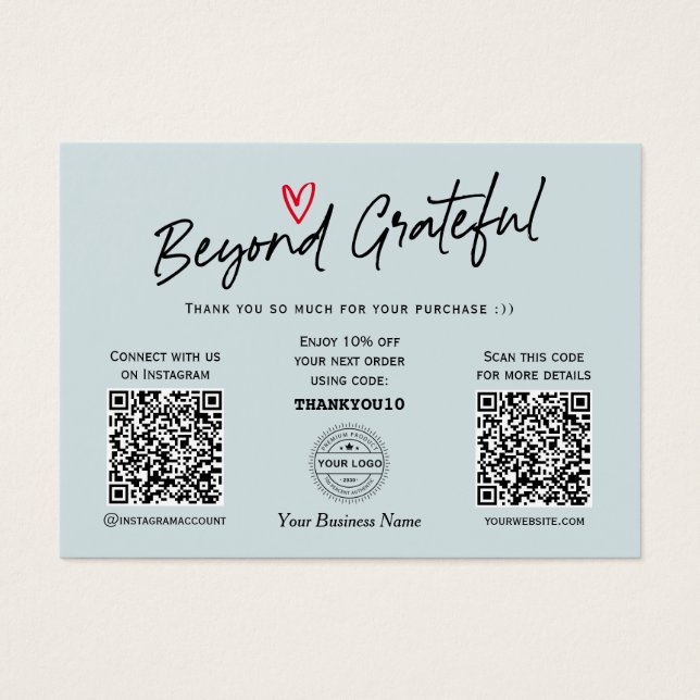 Trendig Calligraphy Dusty Blue QR kod Gift-kort Visitkort (Framsidan)