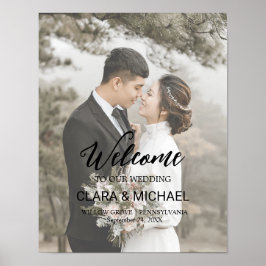 Trendig Calligraphy Faded Photo Welcome Bröllop Poster