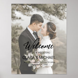 Trendig Calligraphy Faded Photo Welcome Bröllop Poster