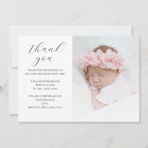 Trendig Calligraphy Photo Baby Shower Tack Kort