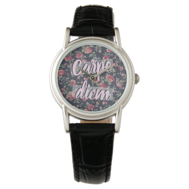 Trendig Carpe Diem Söt Blommönster Armbandsur (Framsida)