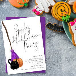 Trendig Cat Broomstick Spooky Halloween fest Inbjudningar