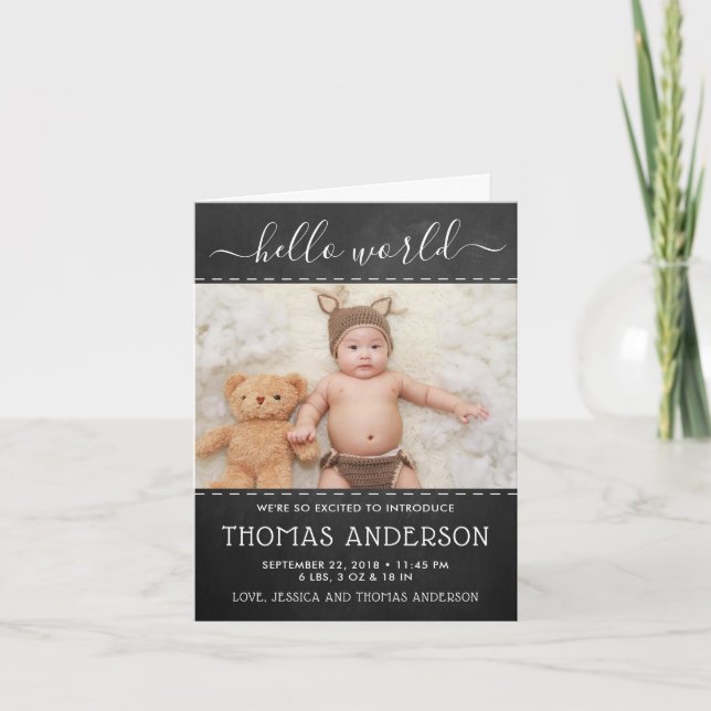 Trendig Chalkboard Photo Birth Notice Helgkort (Framsida)