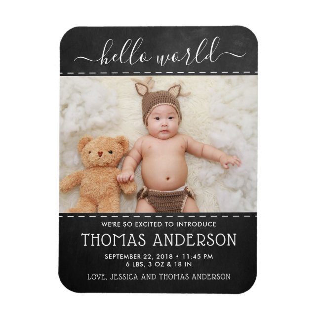 Trendig Chalkboard Photo Birth Notice Magnet (Vertikal)
