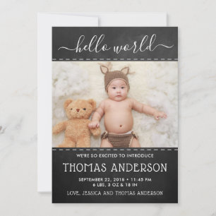 Trendig Chalkboard Photo Birth Notice Meddelande