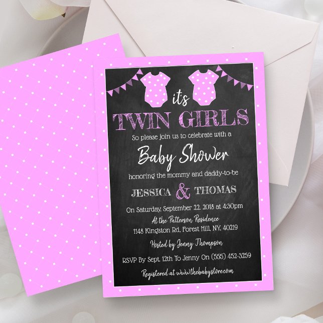 Trendig Chalkboard Twin Girls Baby Shower Inbjudningar (Skapare uppladdad)