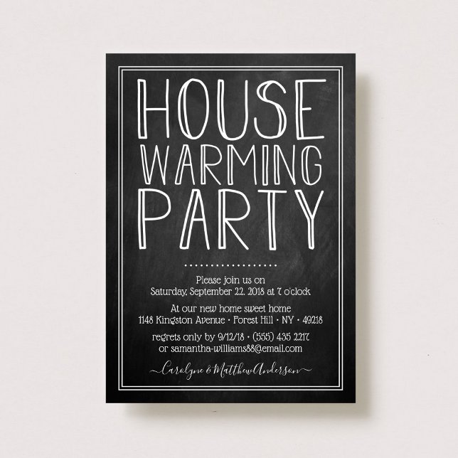 Trendig Chalkboard Typography Houseuppvärmning Par Inbjudningar (Skapare uppladdad)